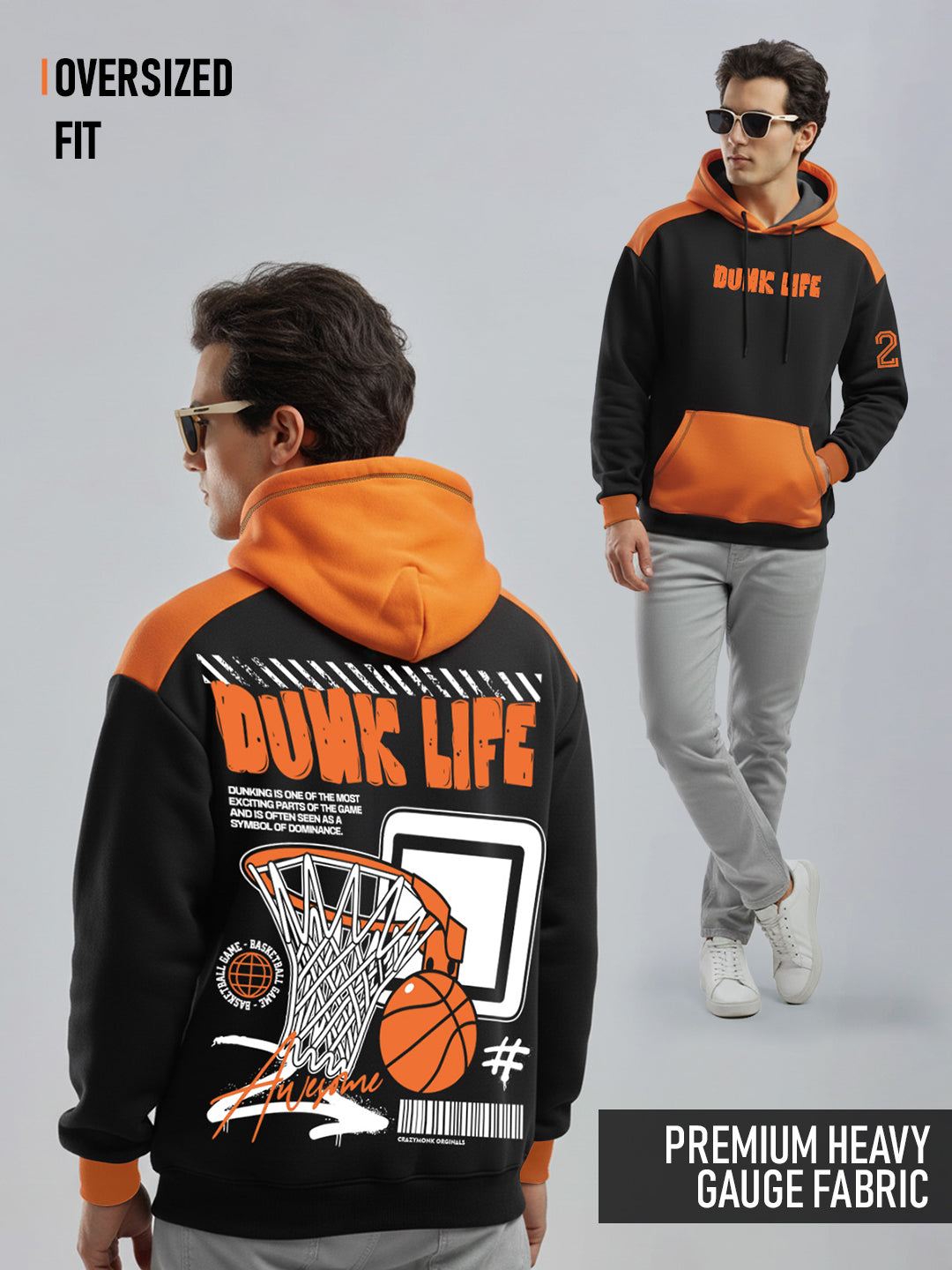 Dunk Life Oversized Hoodie - Black & Orange
