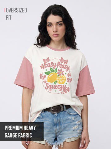 Easy Peasy Women Oversized T-Shirt - Off White & Coral Haze