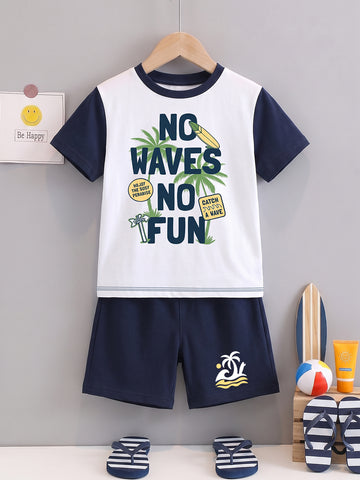 Kids - Enjoy the Surf White Navy Top & Navy Bottom Set