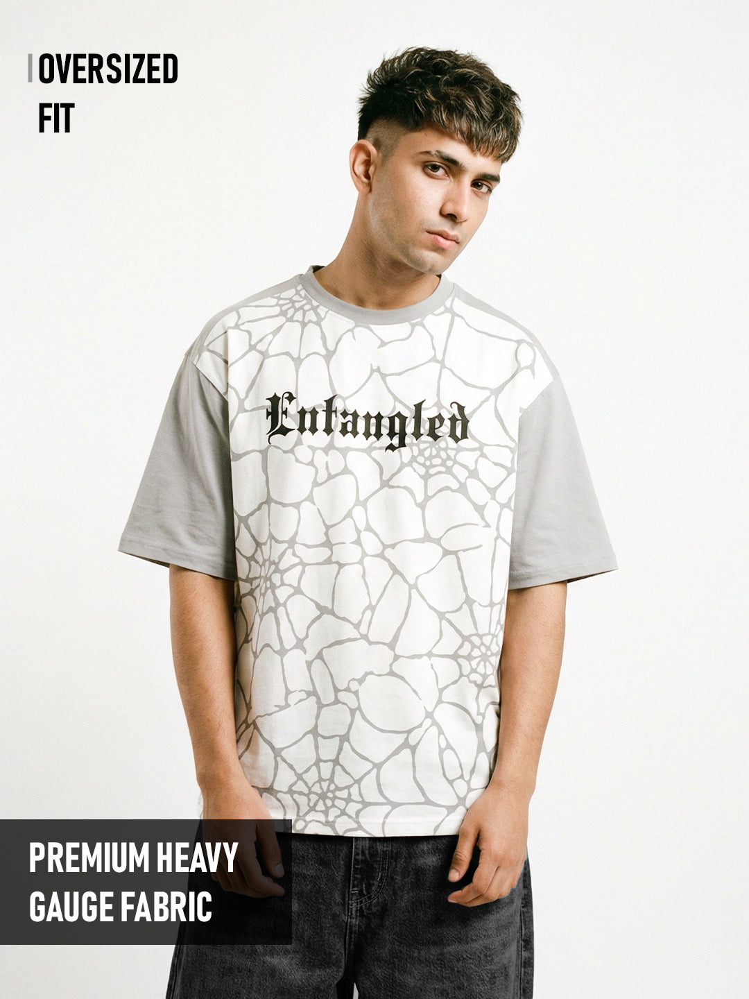 Entangled Oversized T-Shirt - White & Light Grey – Crazymonk