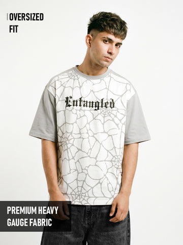 Entangled Oversized T-Shirt - White & Light Grey