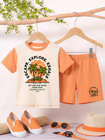 Kids - Escape & Explore Off White Orange Top & Orange Bottom Set