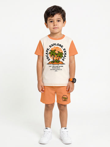 Kids - Escape & Explore Off White Orange Top & Orange Bottom Set
