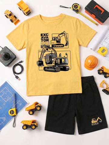 Kids - Excavator Yellow Top & Black Bottom Set
