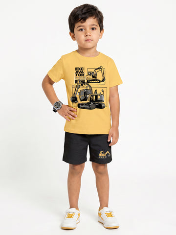 Kids - Excavator Yellow Top & Black Bottom Set