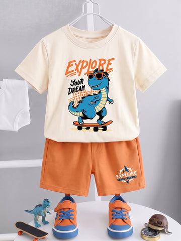 Kids - Explore Your Dream Off White Top & Orange Bottom Set