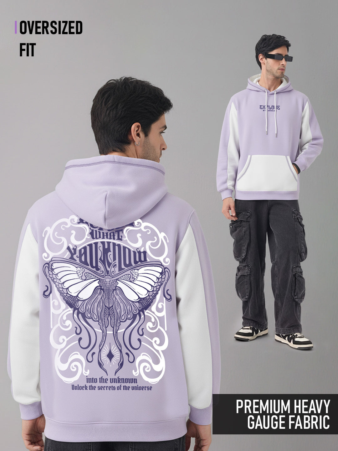 Explore The Unknown Oversized Hoodie - Lilac & White