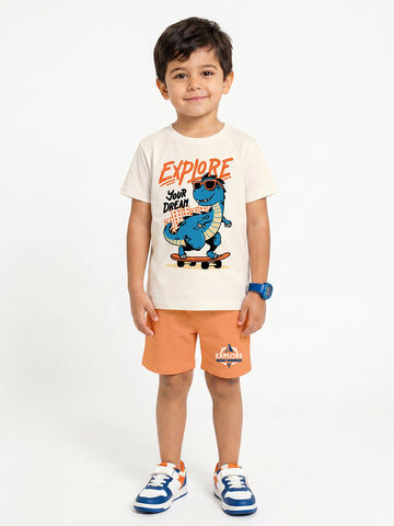 Kids - Explore Your Dream Off White Top & Orange Bottom Set
