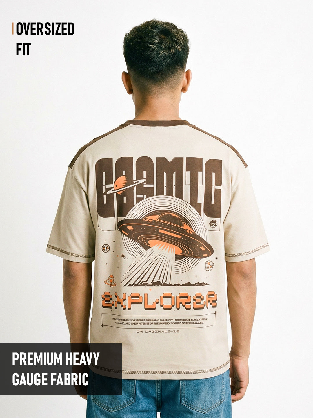 Cosmic Explorer Oversized T-Shirt - Beige & Brown – Crazymonk