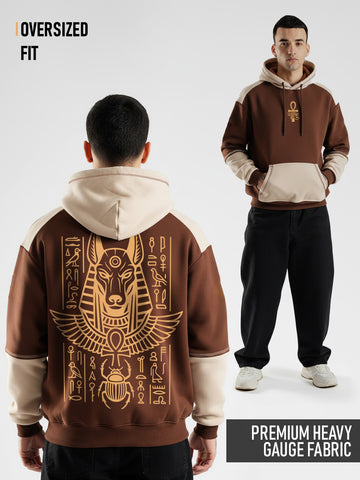 Eye Of Ra Oversized Hoodie - Beige & Brown