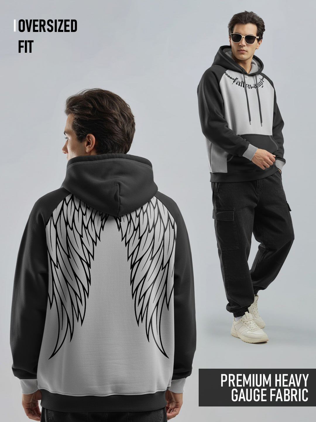 Fallen Angel Oversized Hoodie - LT.Grey & Black