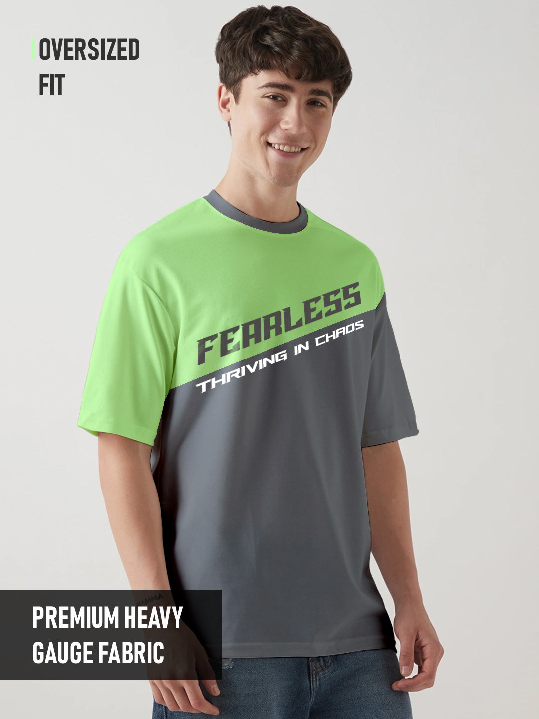 Fearless Graphic Printed Oversized T-Shirt - Multi Color