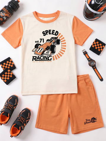 Kids - Fire Wheels Off White Orange Top & Orange Bottom Set