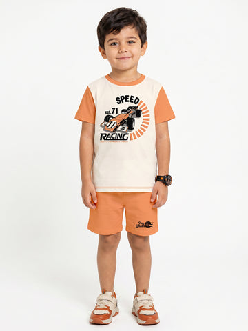 Kids - Fire Wheels Off White Orange Top & Orange Bottom Set