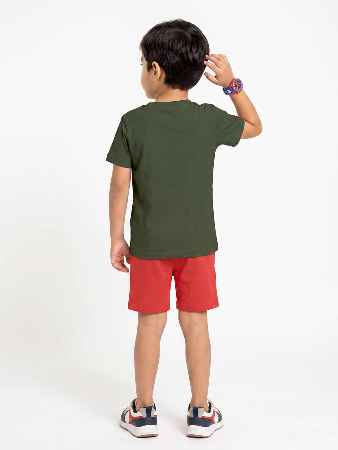 Kids - Fly High Olive Green Top & Red Bottom Set