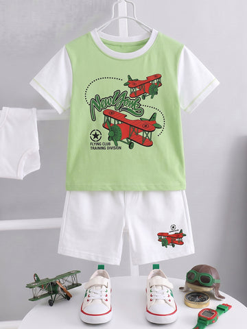 Kids - Flying Club Pista Green White Top & White Bottom Set
