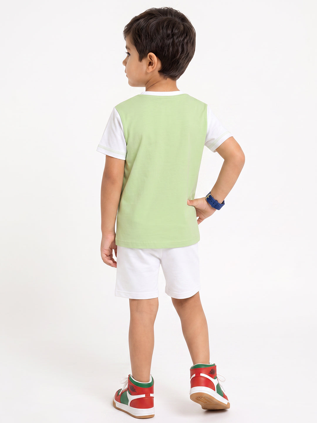 Kids - Flying Club Pista Green White Top & White Bottom Set