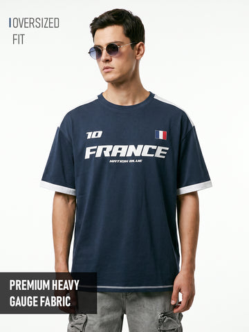 France Nation Blue Oversized T-Shirt - Navy Blue & White