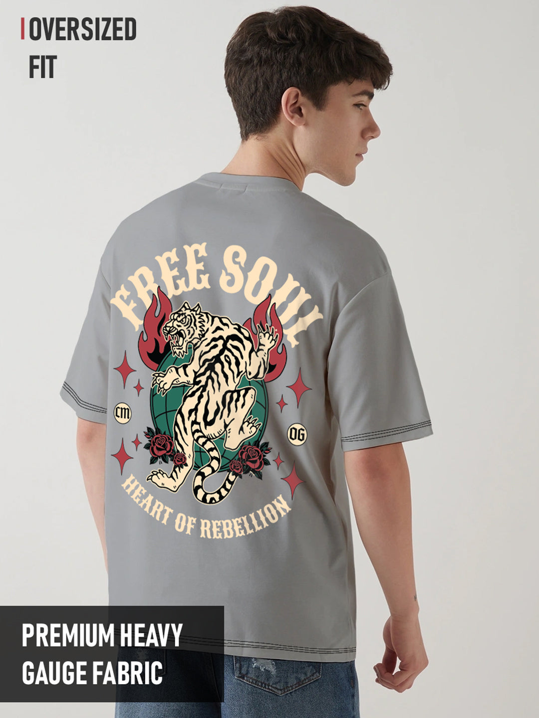 Free Soul Graphic Printed Oversized T-Shirt 5 Thread - Steel Grey