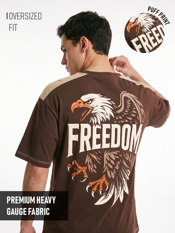 Freedom Oversized T-Shirt - Brown & Beige