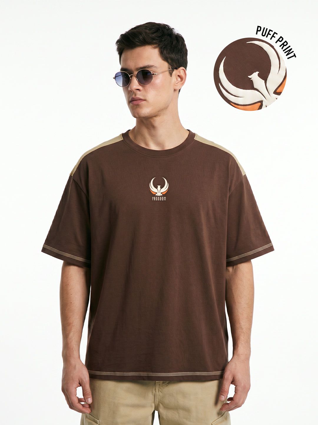 Freedom Oversized T-Shirt - Brown & Beige
