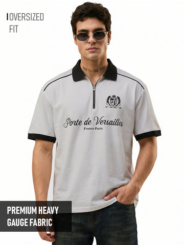 Gate of Versailles Oversized Polo T-Shirt - Light Grey & Black