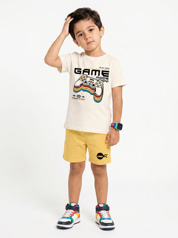 Kids - Game Mode on Off White Top & Yellow Bottom Set