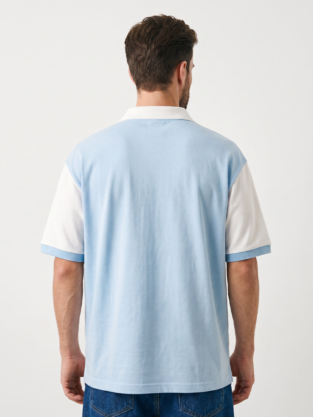 Polo - The Goat Oversized Polo T-Shirt - White & Sky Blue