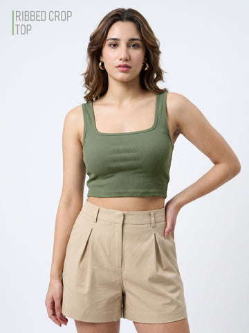 Women's Plain Crop Top - Green
