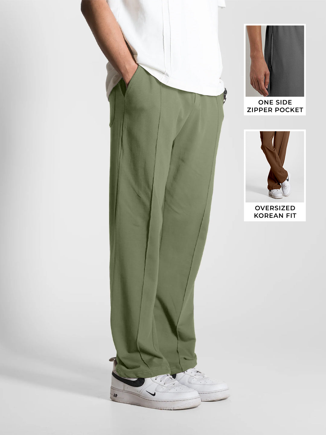 Plain Oversized Cargo Joggers - Green