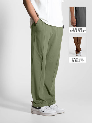 Korean Fit Relaxed Joggers - Olive Green