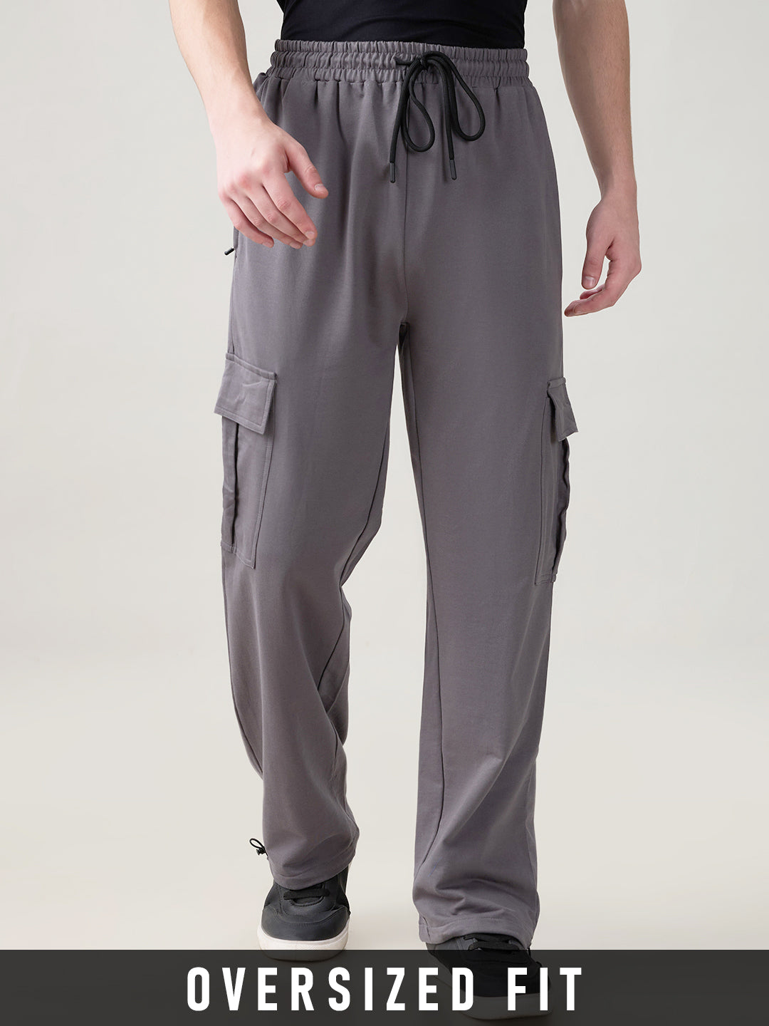 Plain Oversized Cargo Joggers - Grey