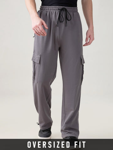 Plain Oversized Cargo Joggers - Grey