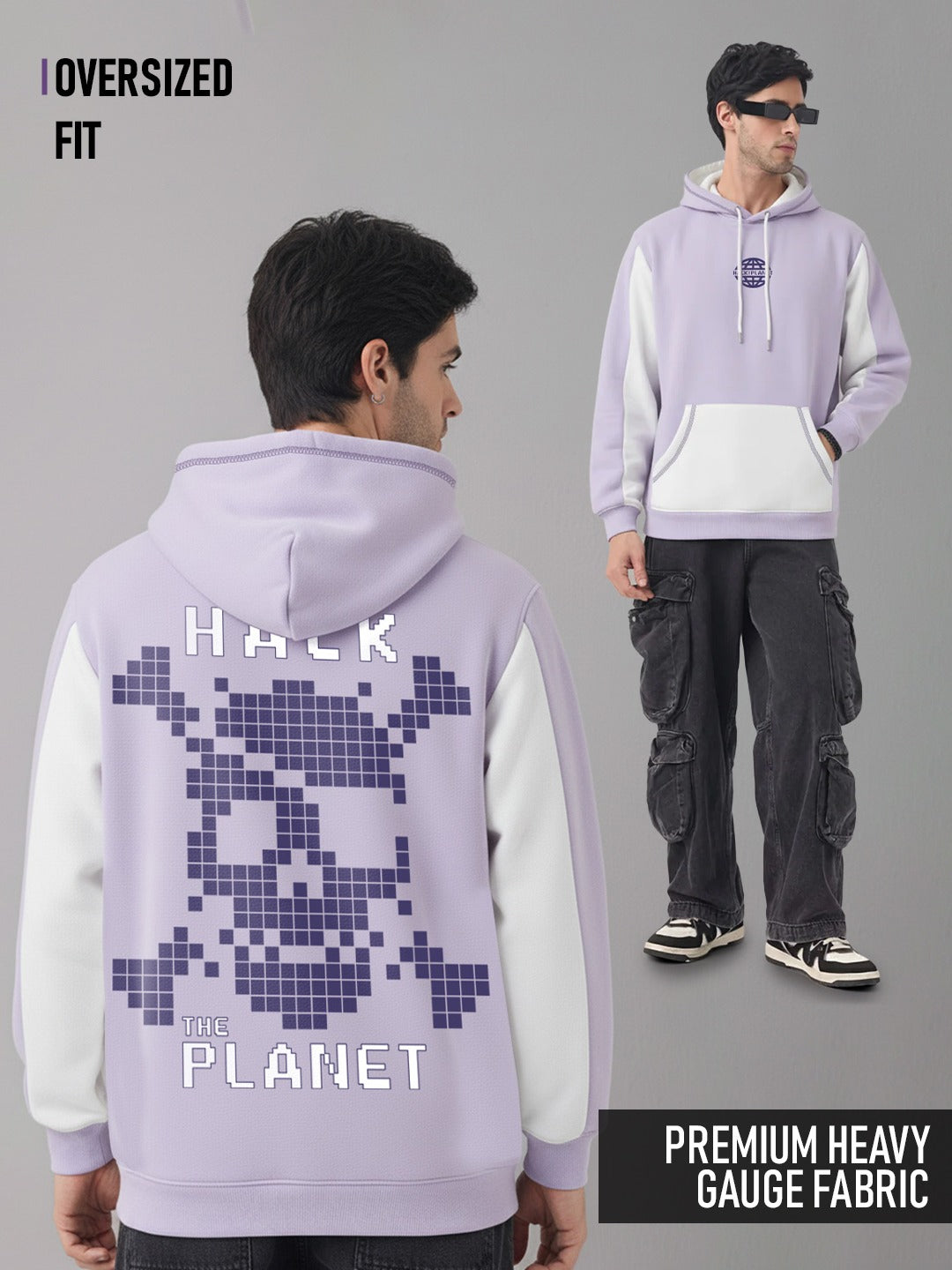 Hack The Planet Oversized Hoodie - White & Lilac