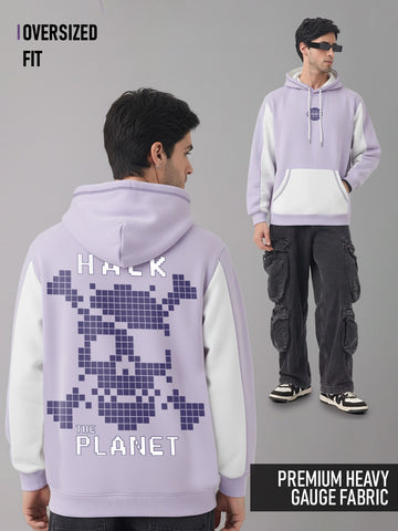 Hack The Planet Oversized Hoodie - White & Lilac