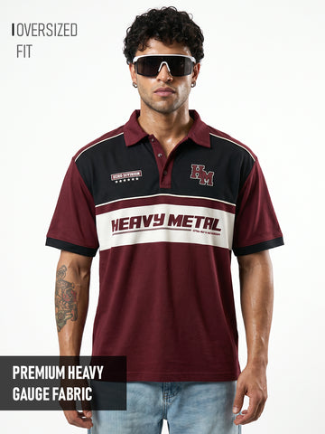 Heavy Metal Oversized Polo T-Shirt - Black , Off White & Maroon