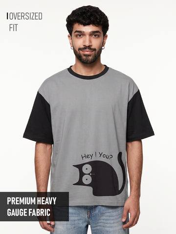Hey You Oversized T-Shirt - L.T.Grey & Black