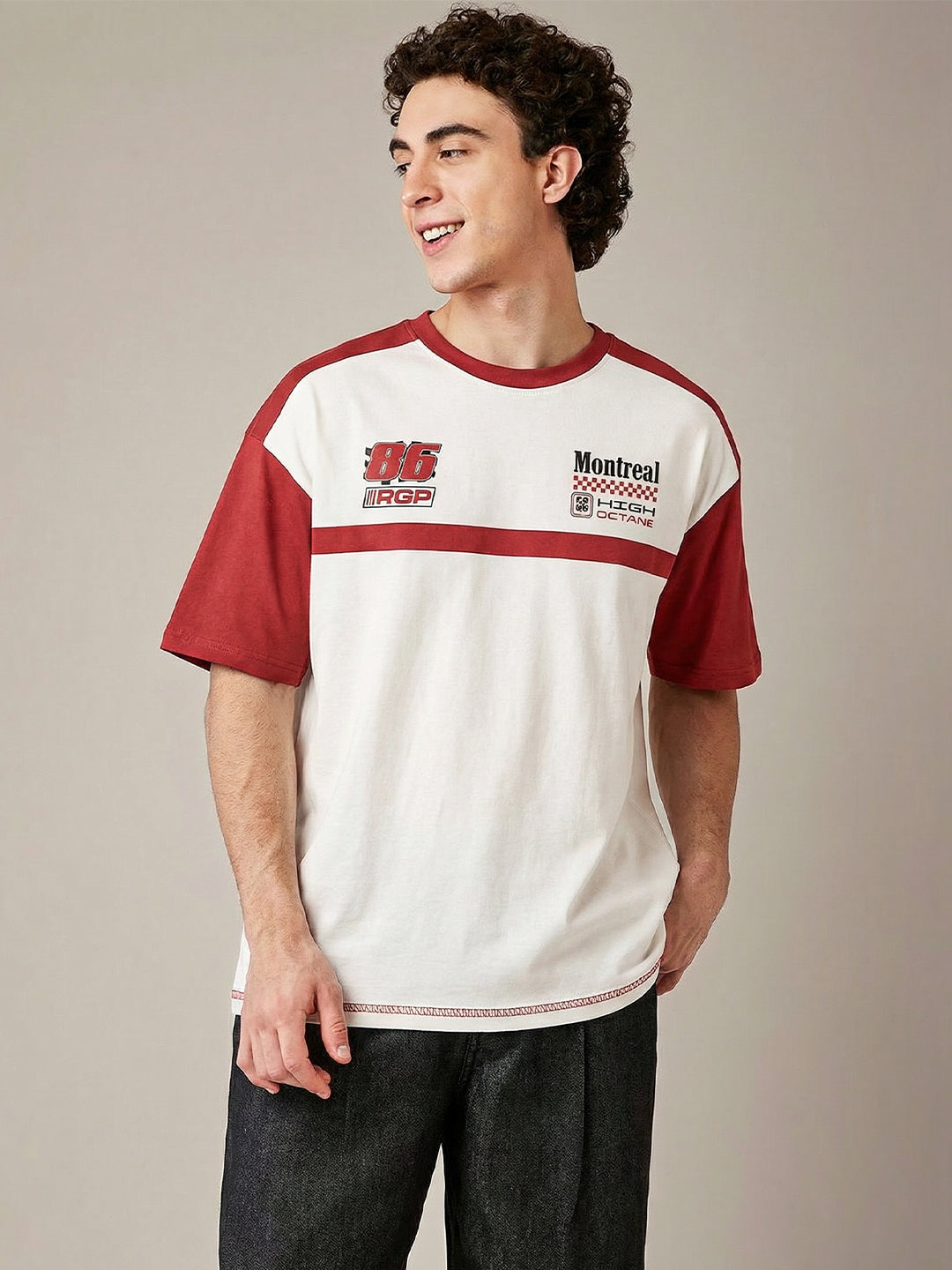 High Octane Oversized T-Shirt -Red & Off White
