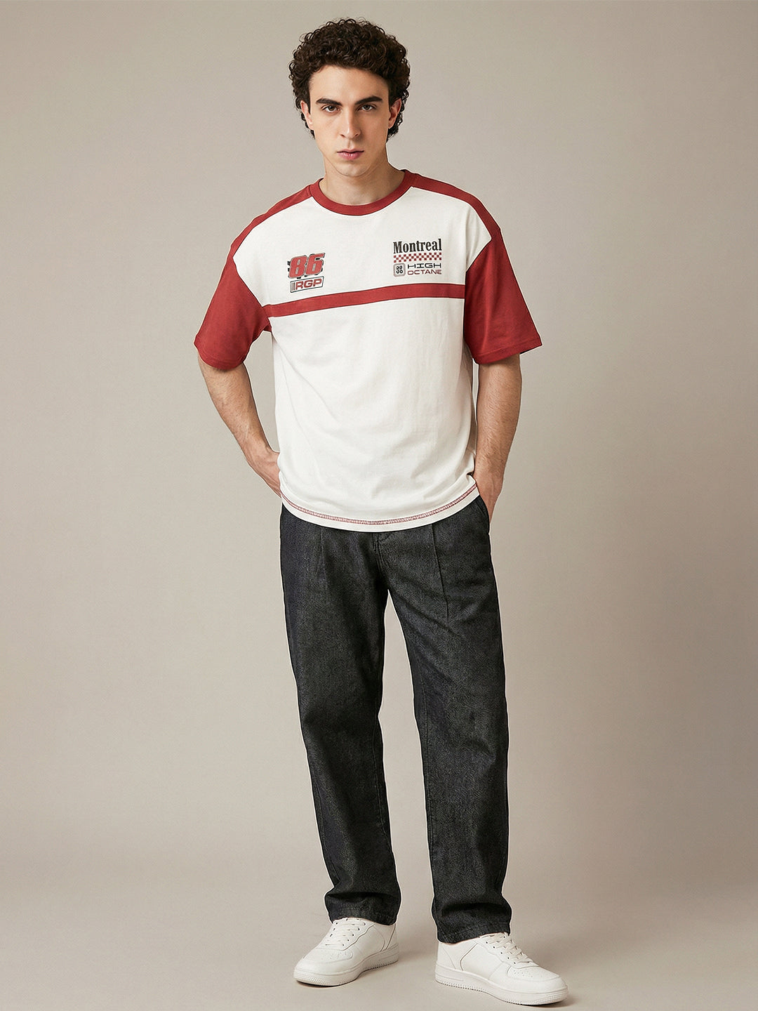 High Octane Oversized T-Shirt -Red & Off White – Crazymonk