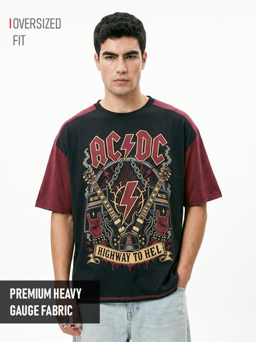 High Way to Hell Oversized T-Shirt - Black & Maroon