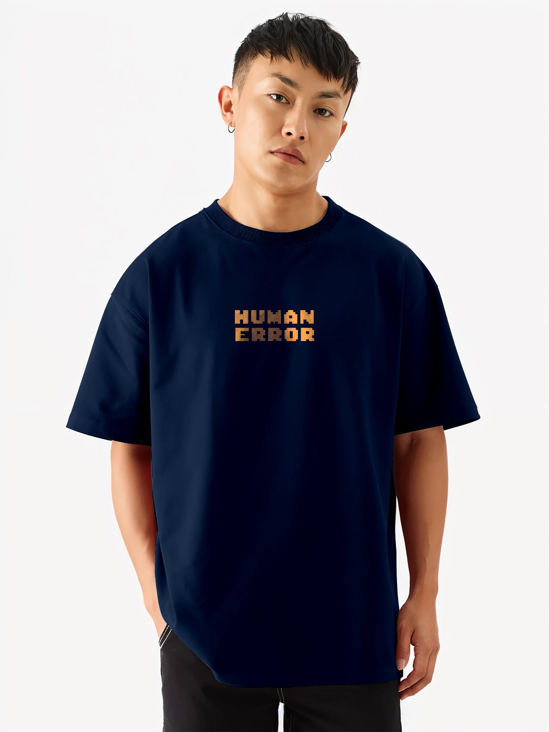 Human Error Graphic Printed Oversized T-Shirt - Navy Blue