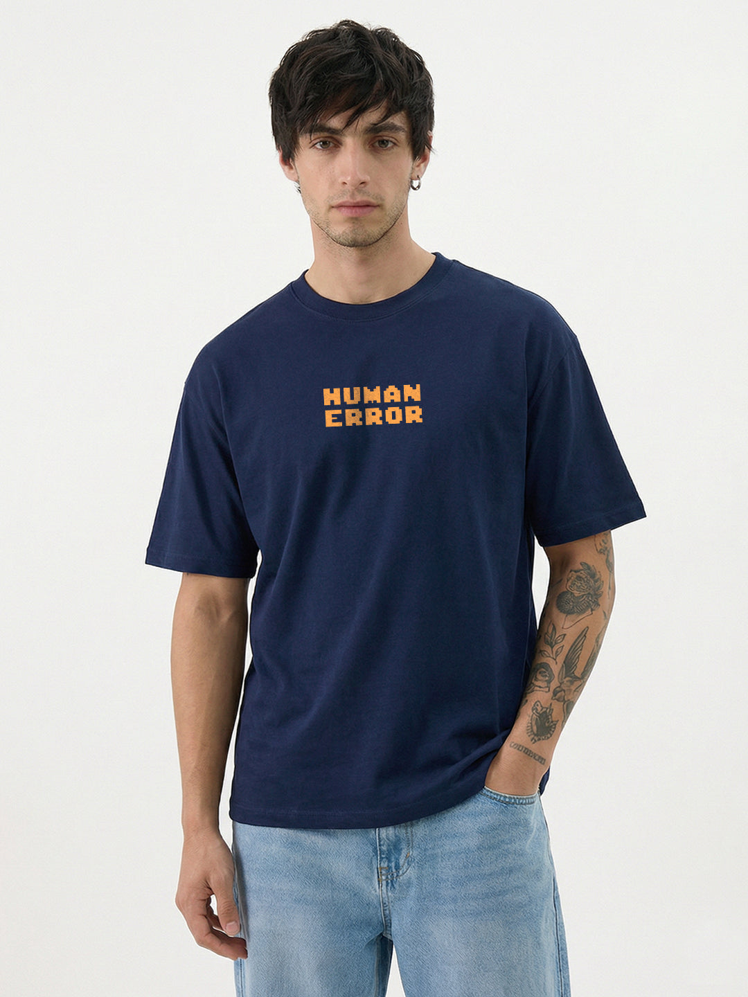 Human Error Graphic Printed Oversized T-Shirt - Navy Blue