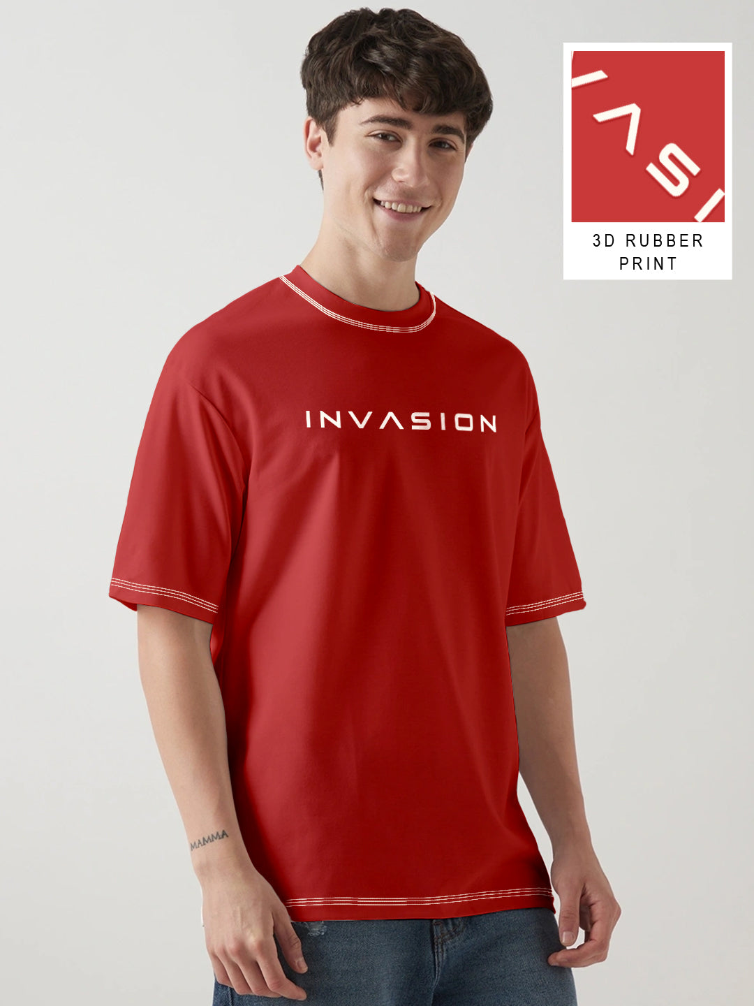 Invasion Graphic Printed Oversized T-Shirt - Multi Color