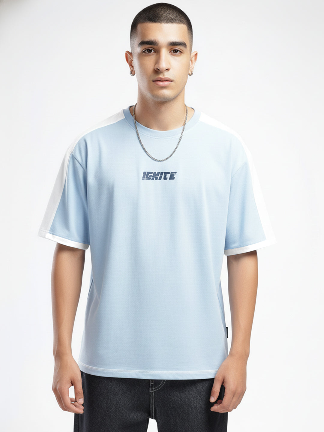 Ignite Oversized T-Shirt - White & Sky Blue