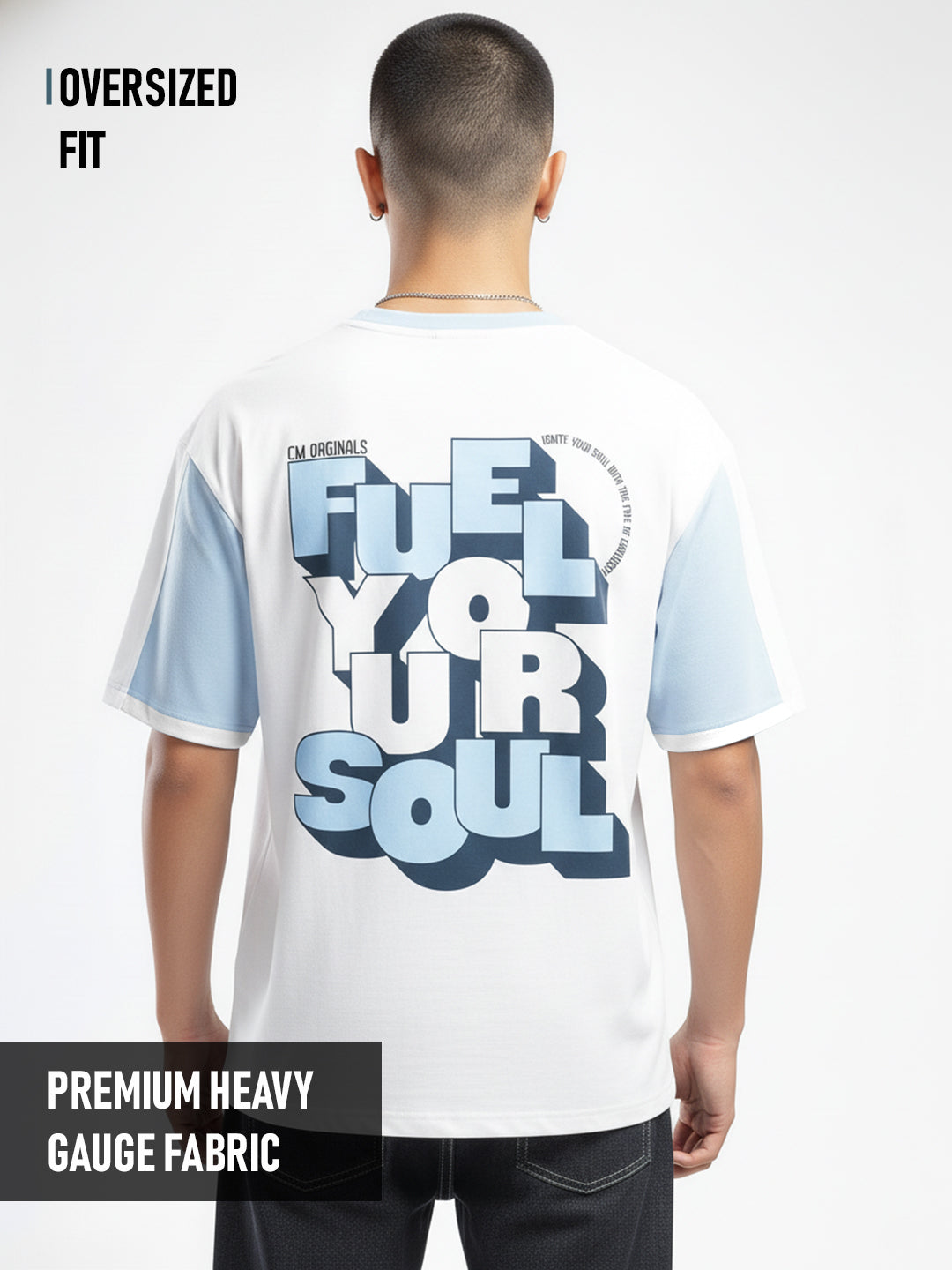 Ignite Oversized T-Shirt - White & Sky Blue