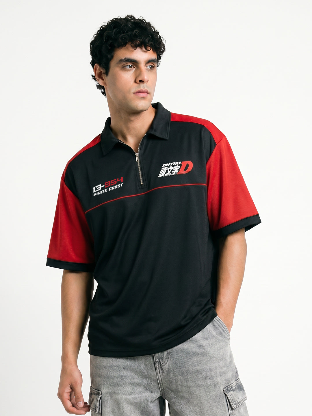 Polo - Initial D Oversized Polo T-Shirt - Red & Black