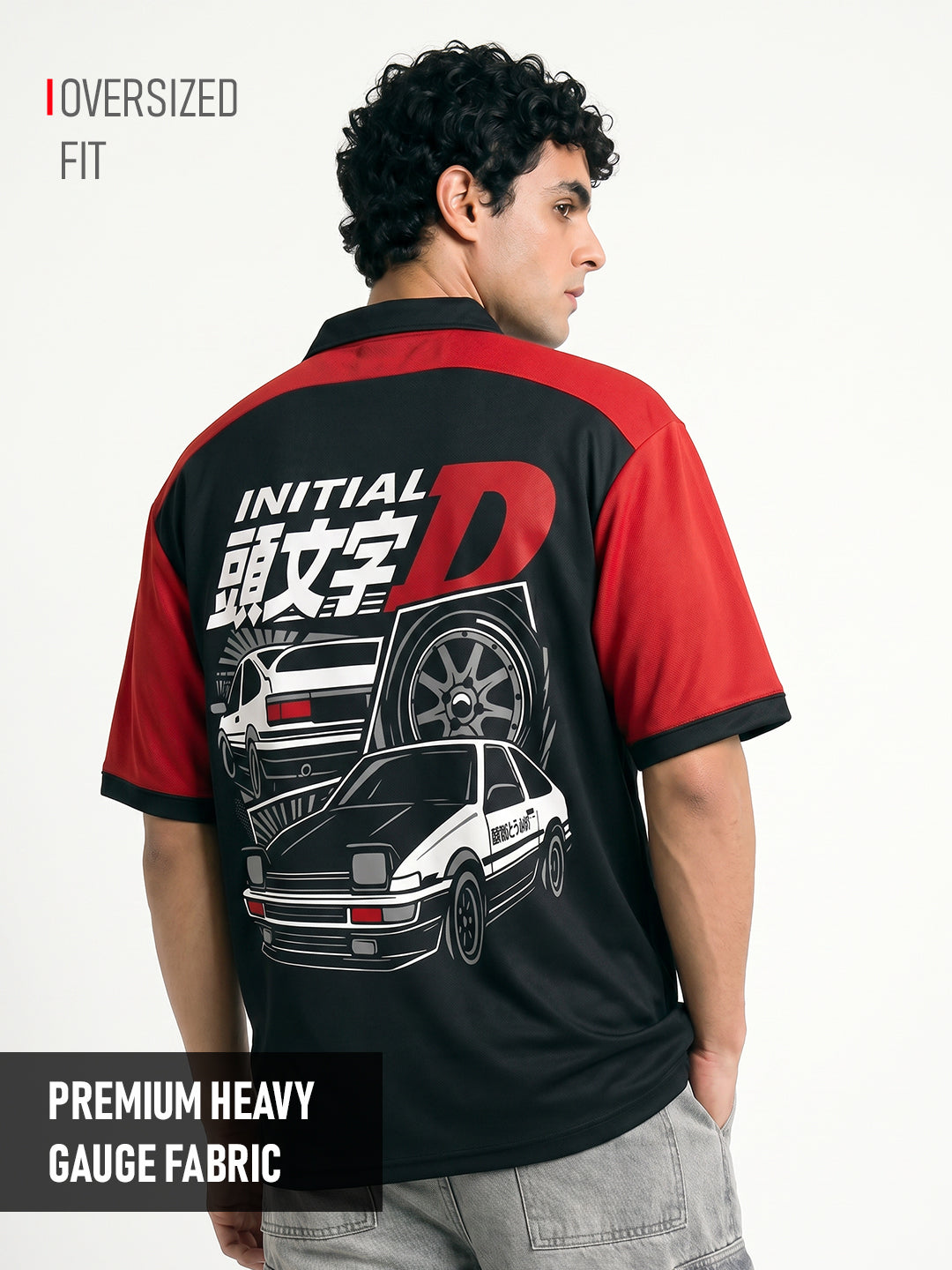 Polo - Initial D Oversized Polo T-Shirt - Red & Black – Crazymonk