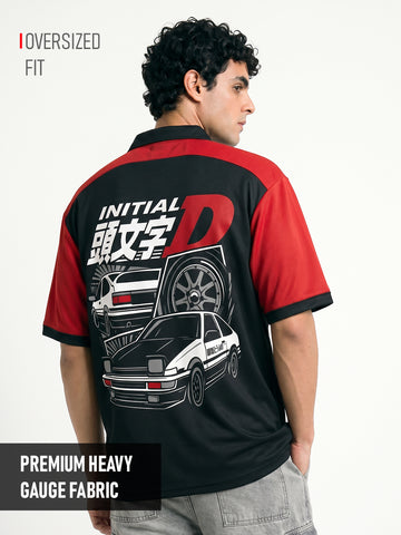 Polo - Initial D Oversized Polo T-Shirt - Red & Black