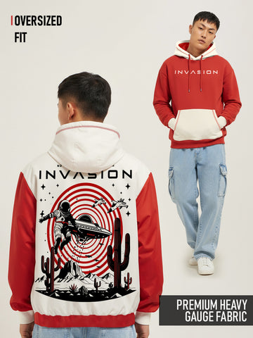 Invasion Oversized Hoodie - Red & Off White