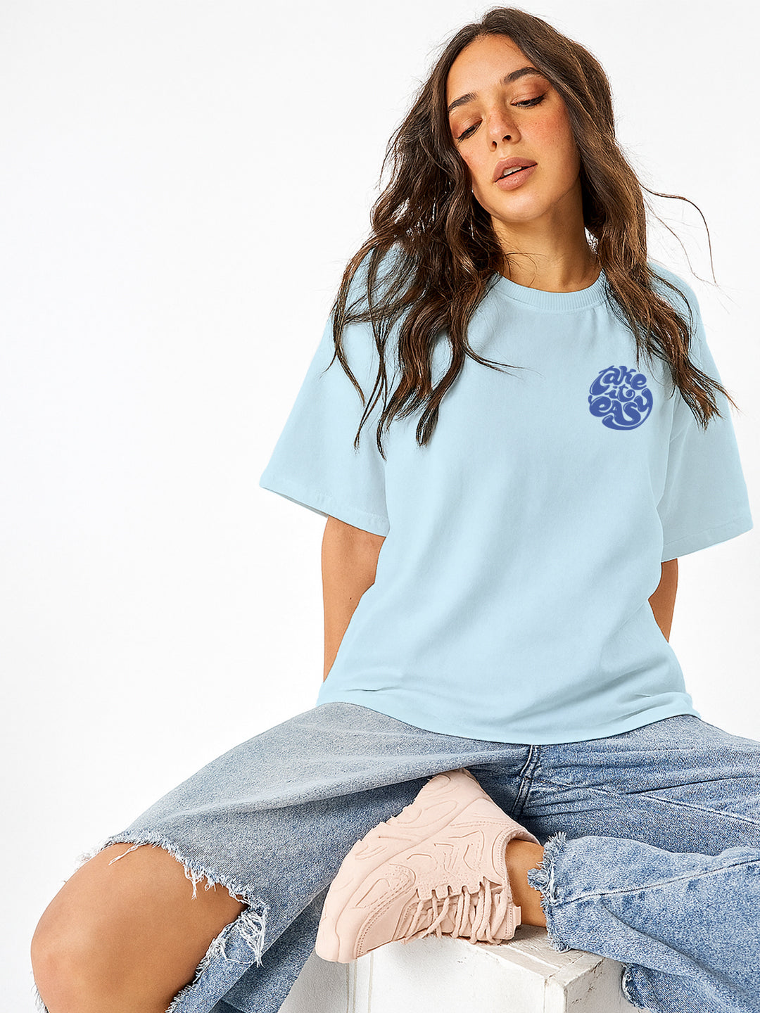 Keep Going on Women Oversized T-Shirt - Sea Blue